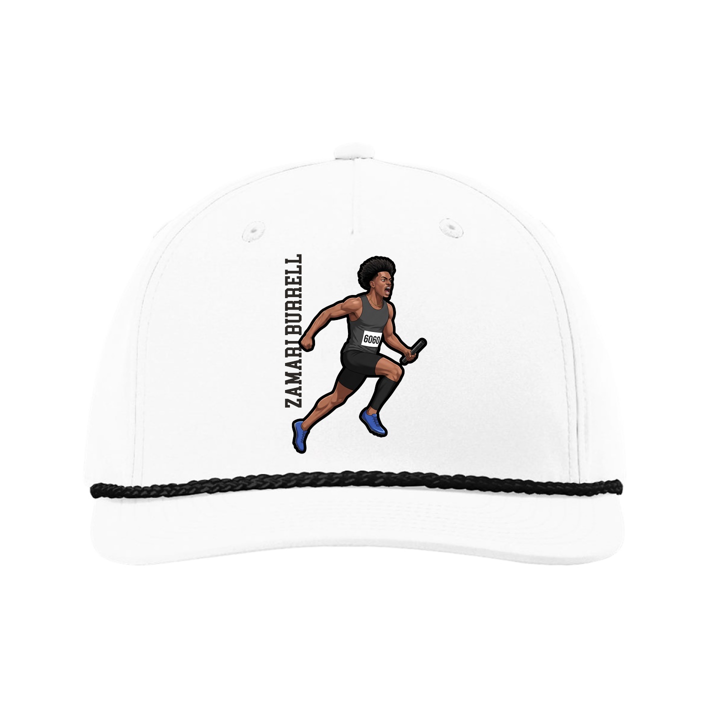 Five-Panel Classic Rope Cap — Name Vertical in White