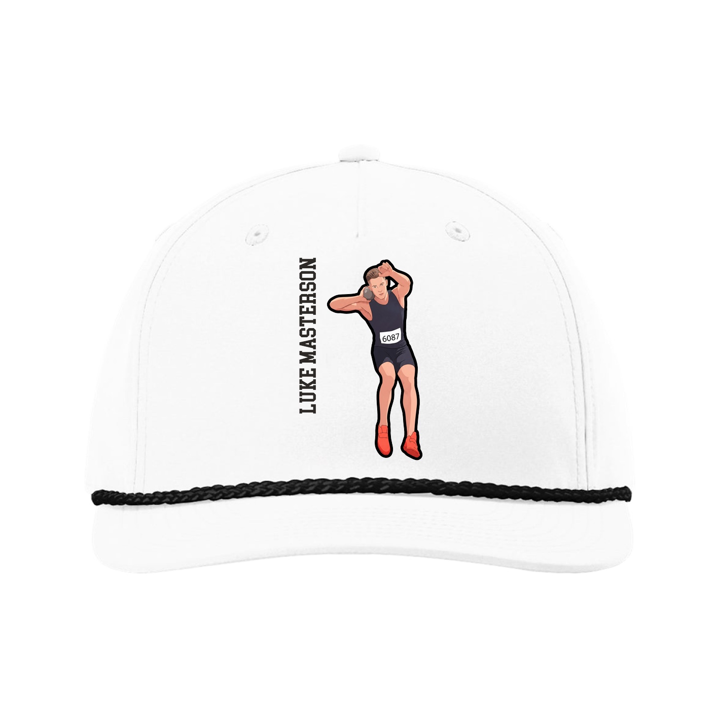 Five-Panel Classic Rope Cap — Name Vertical in White