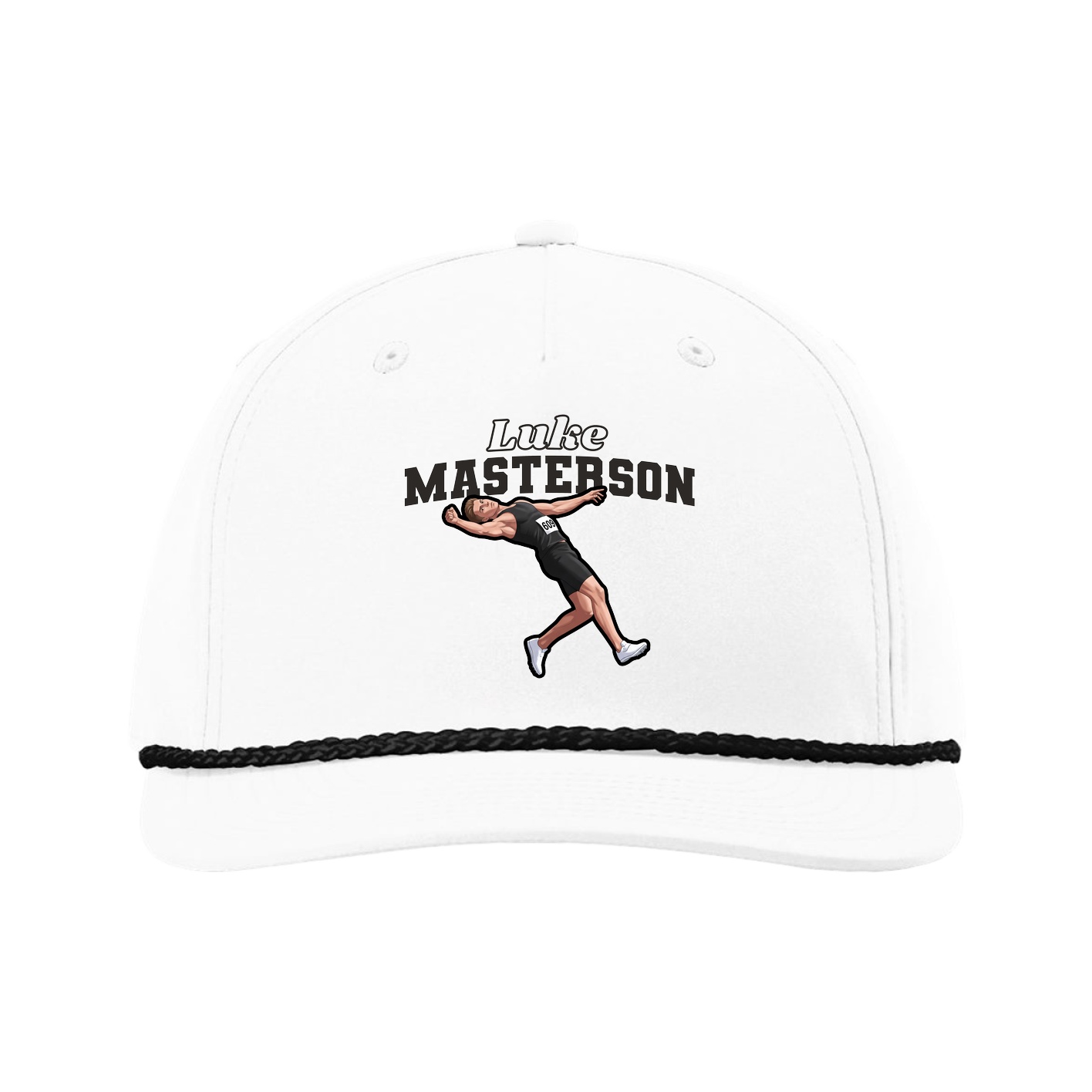 Five-Panel Classic Rope Cap — Name Arch in White