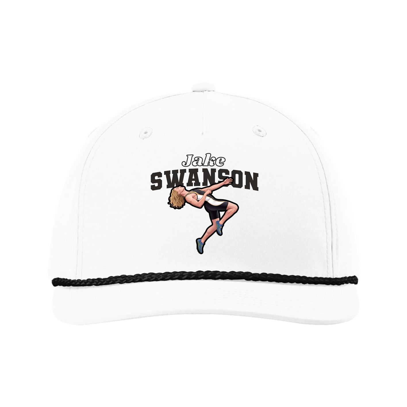 Five-Panel Classic Rope Cap — Name Arch in White