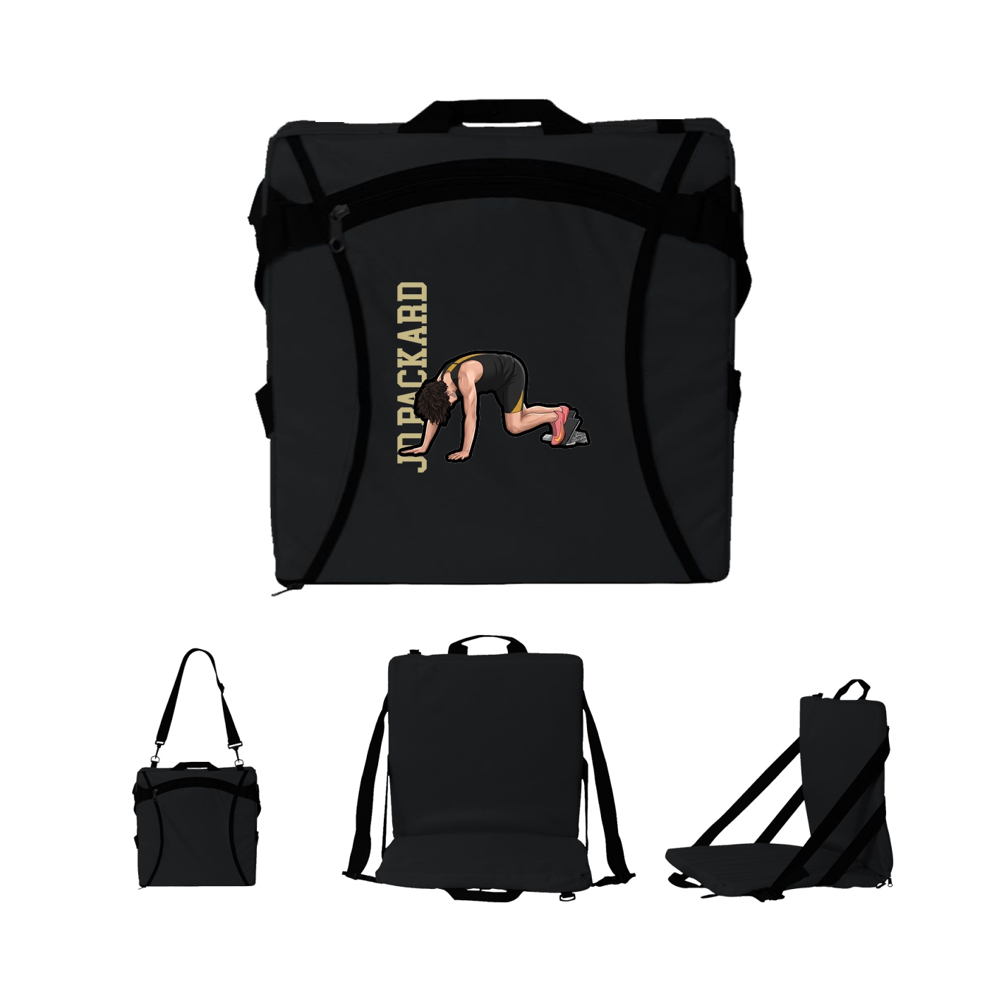 Folding Stadium Seat — Name Vertical in Black