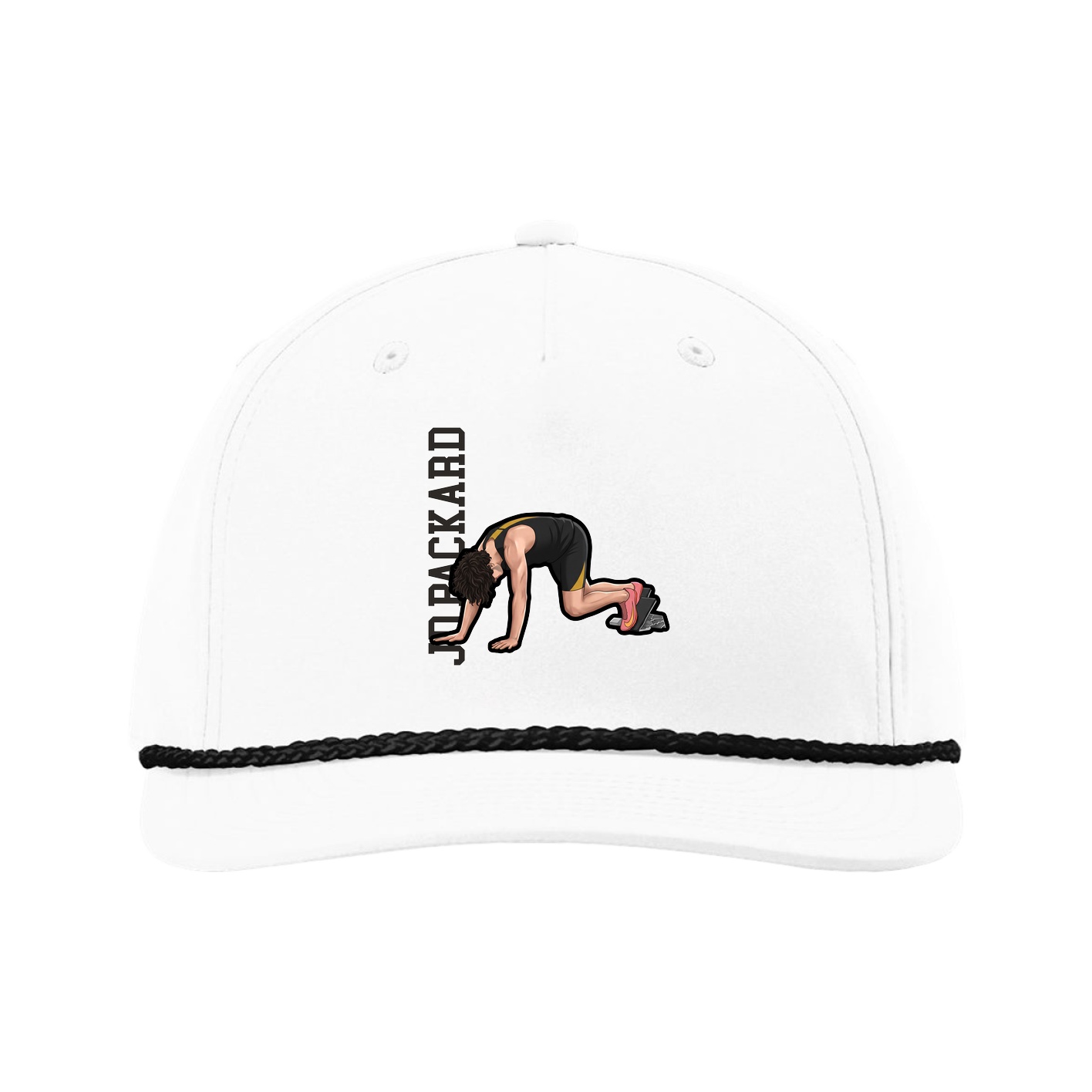 Five-Panel Classic Rope Cap — Name Vertical in White