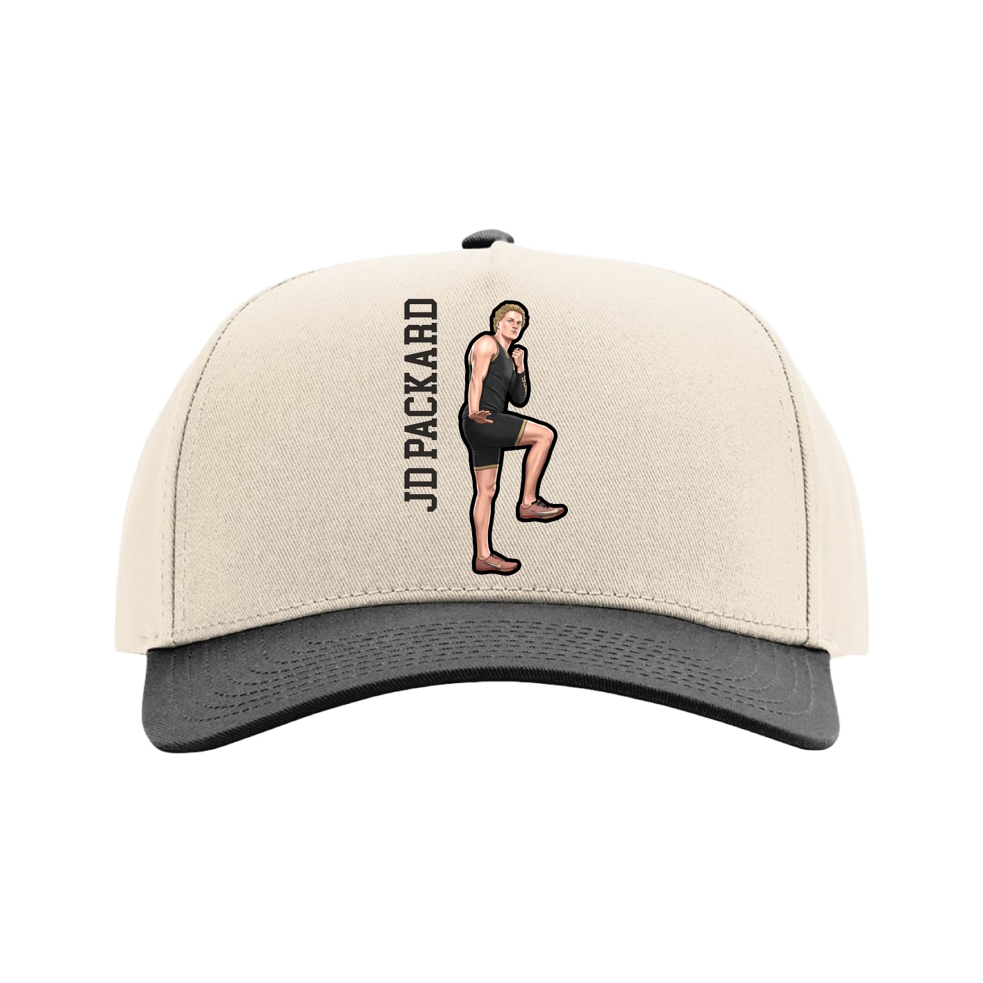 Full Fabric Five-Panel Champ Cap — Name Vertical in Cream/Black