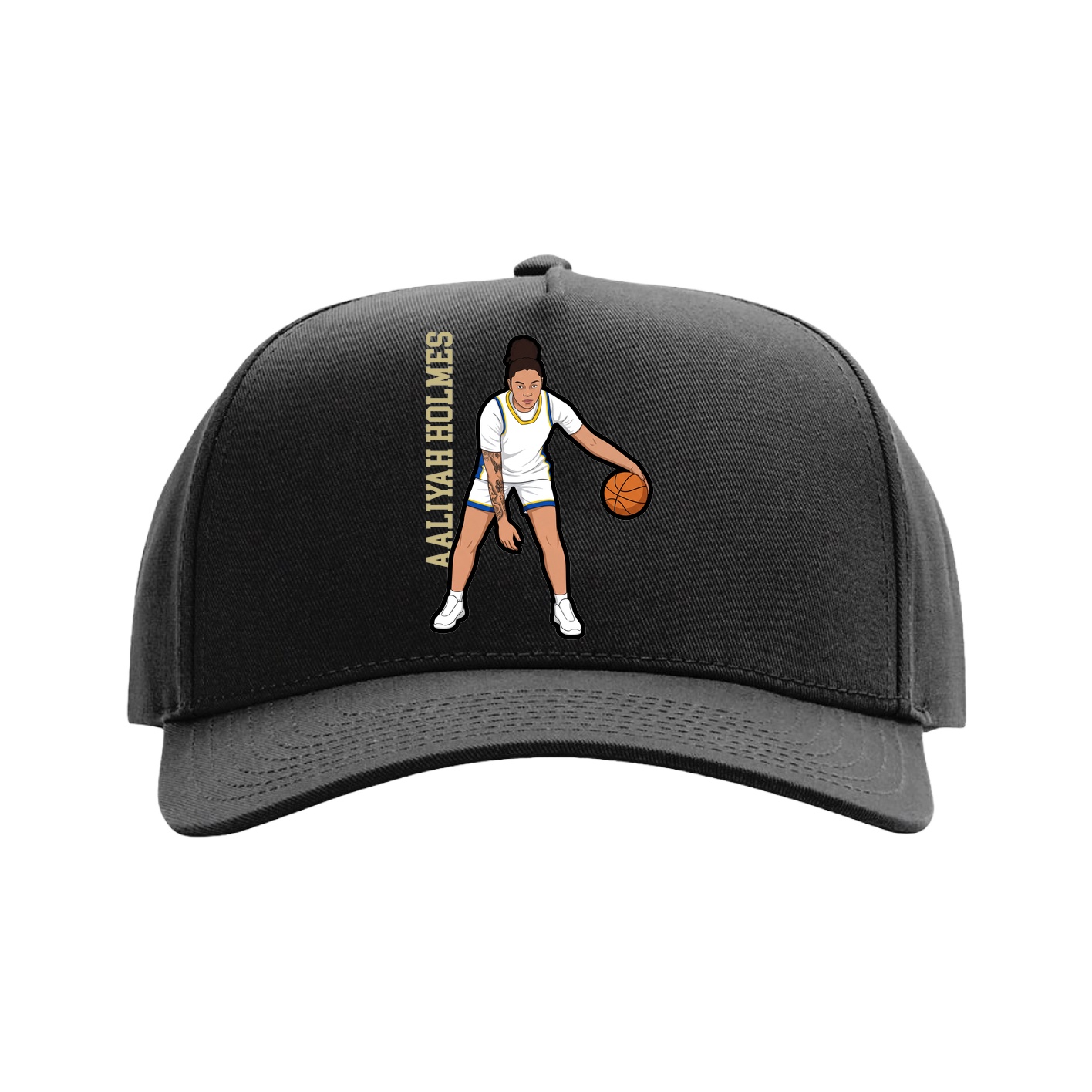 Full Fabric Five-Panel Champ Cap — Name Vertical in Black