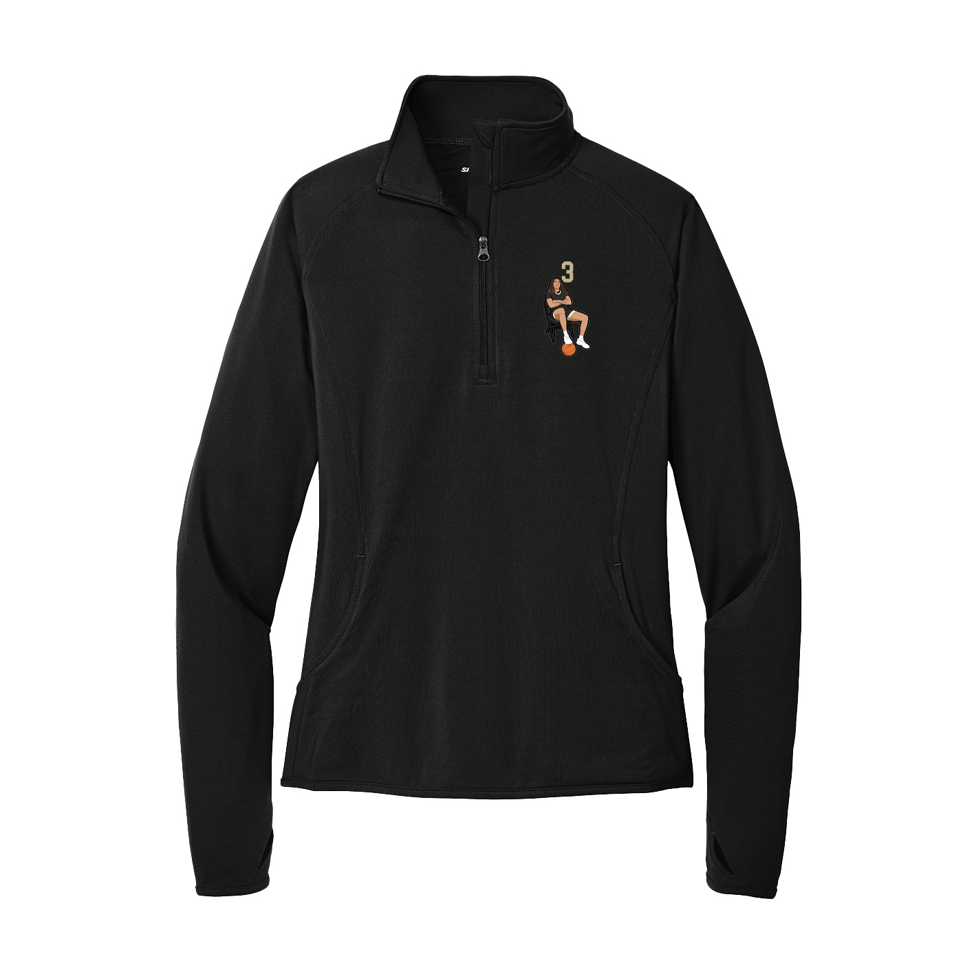 Women's Q-Zip Pullover — Number Top in Black