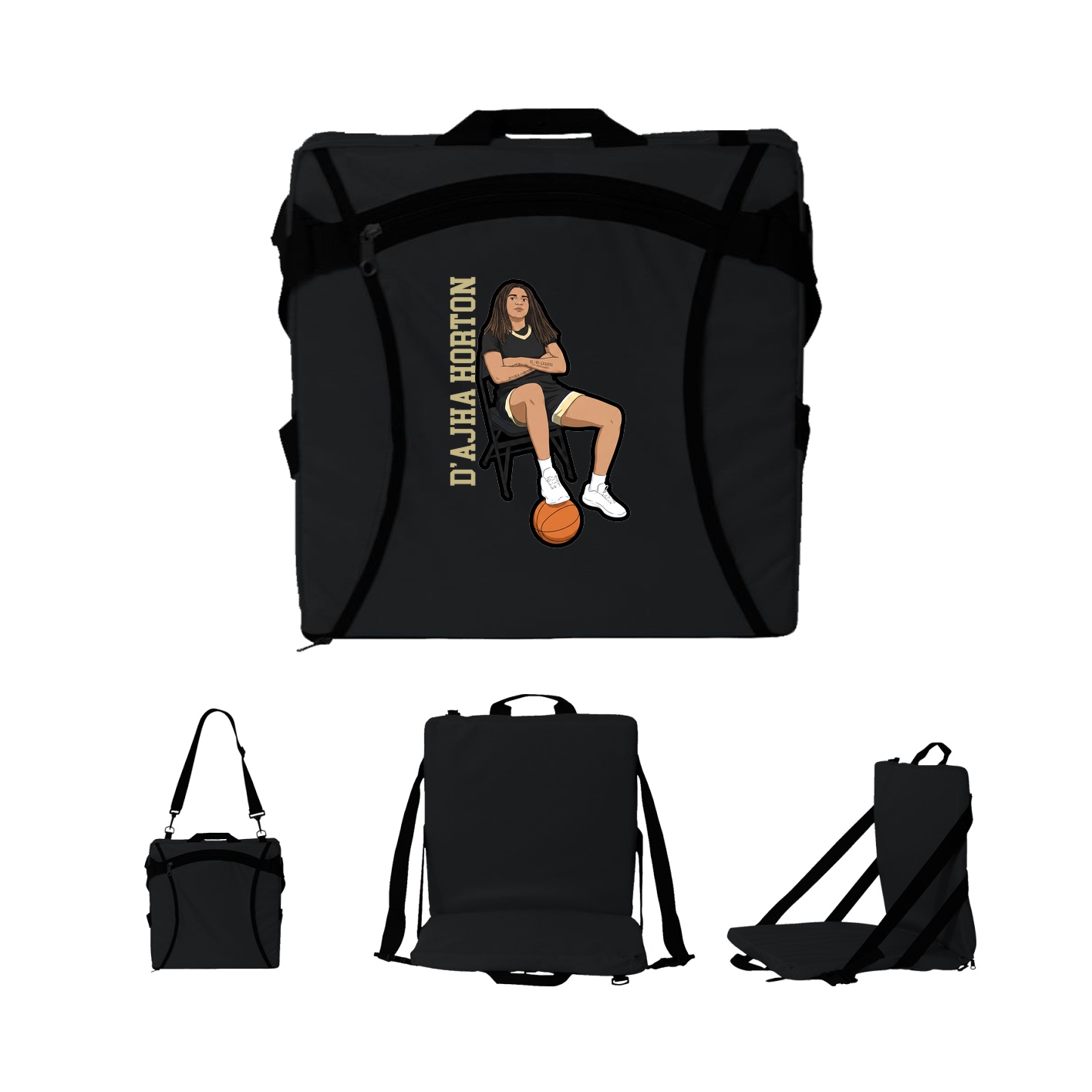 Folding Stadium Seat — Name Vertical in Black