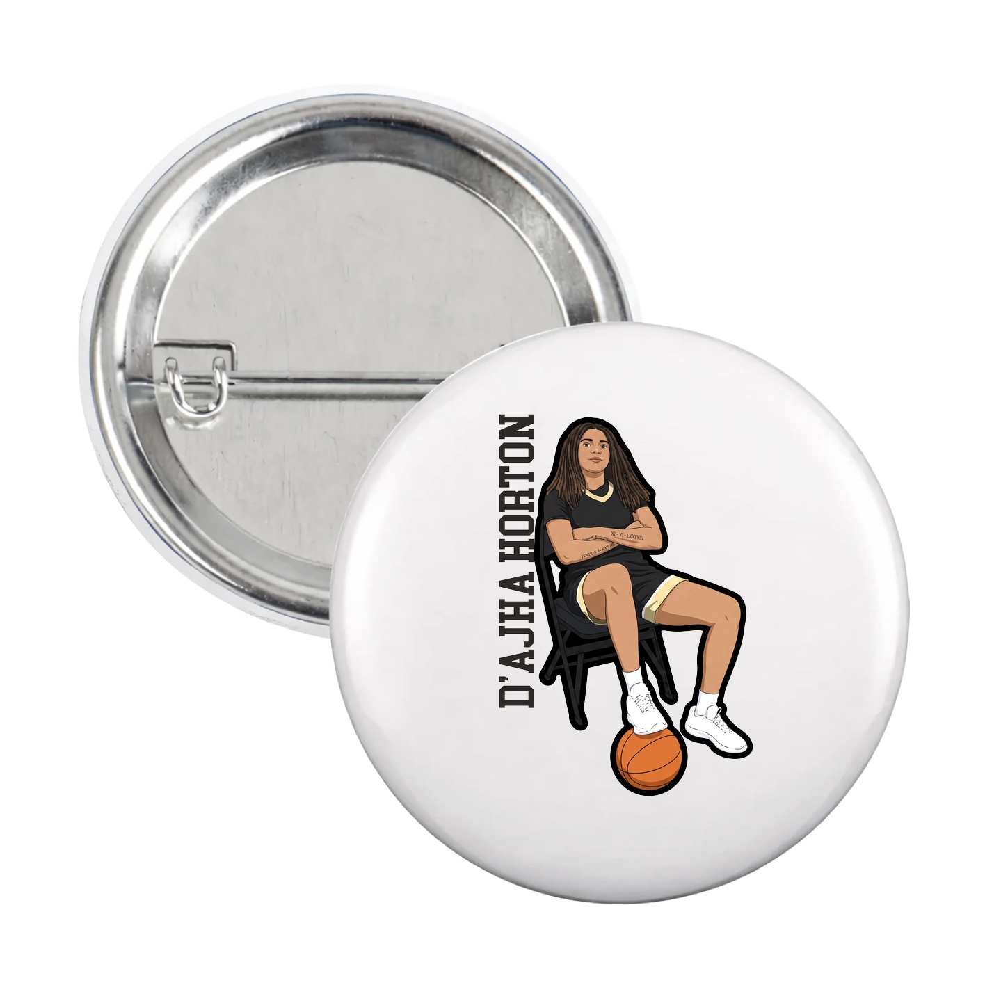Game Day Button — Name Vertical in White