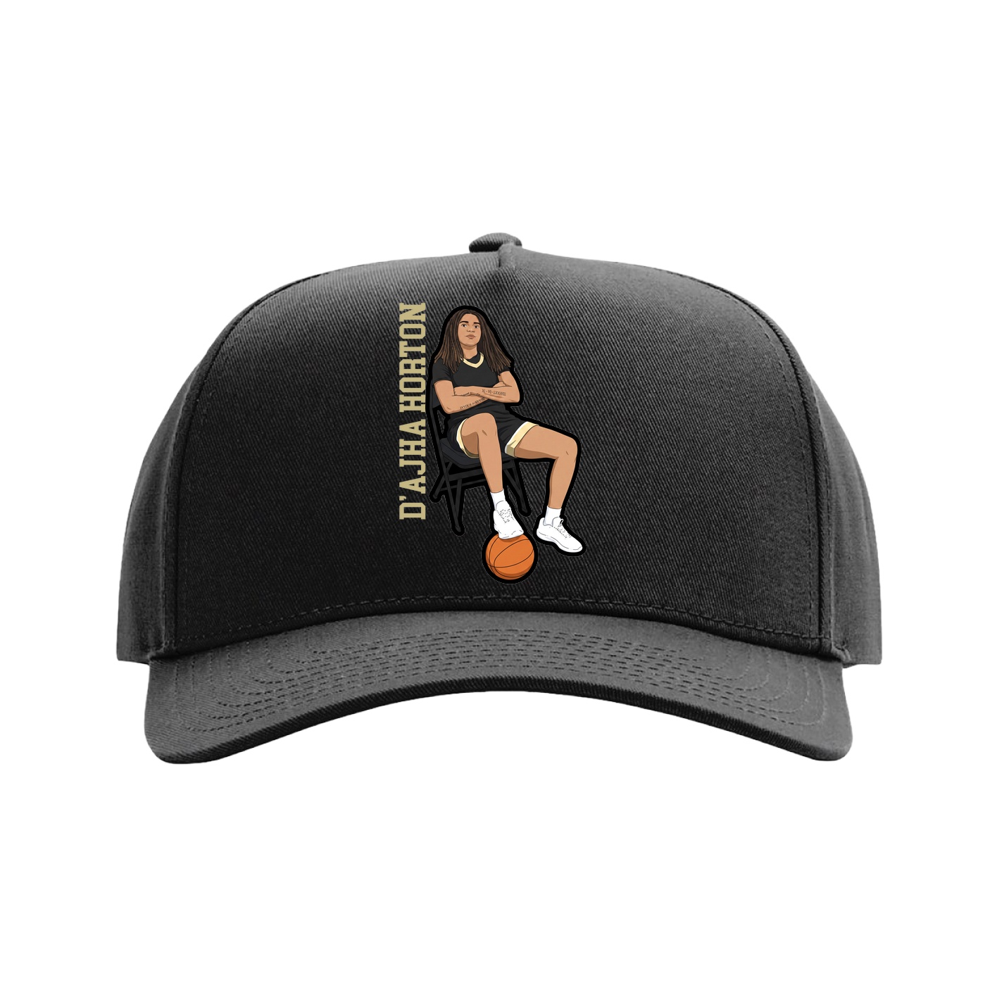 Full Fabric Five-Panel Champ Cap — Name Vertical in Black