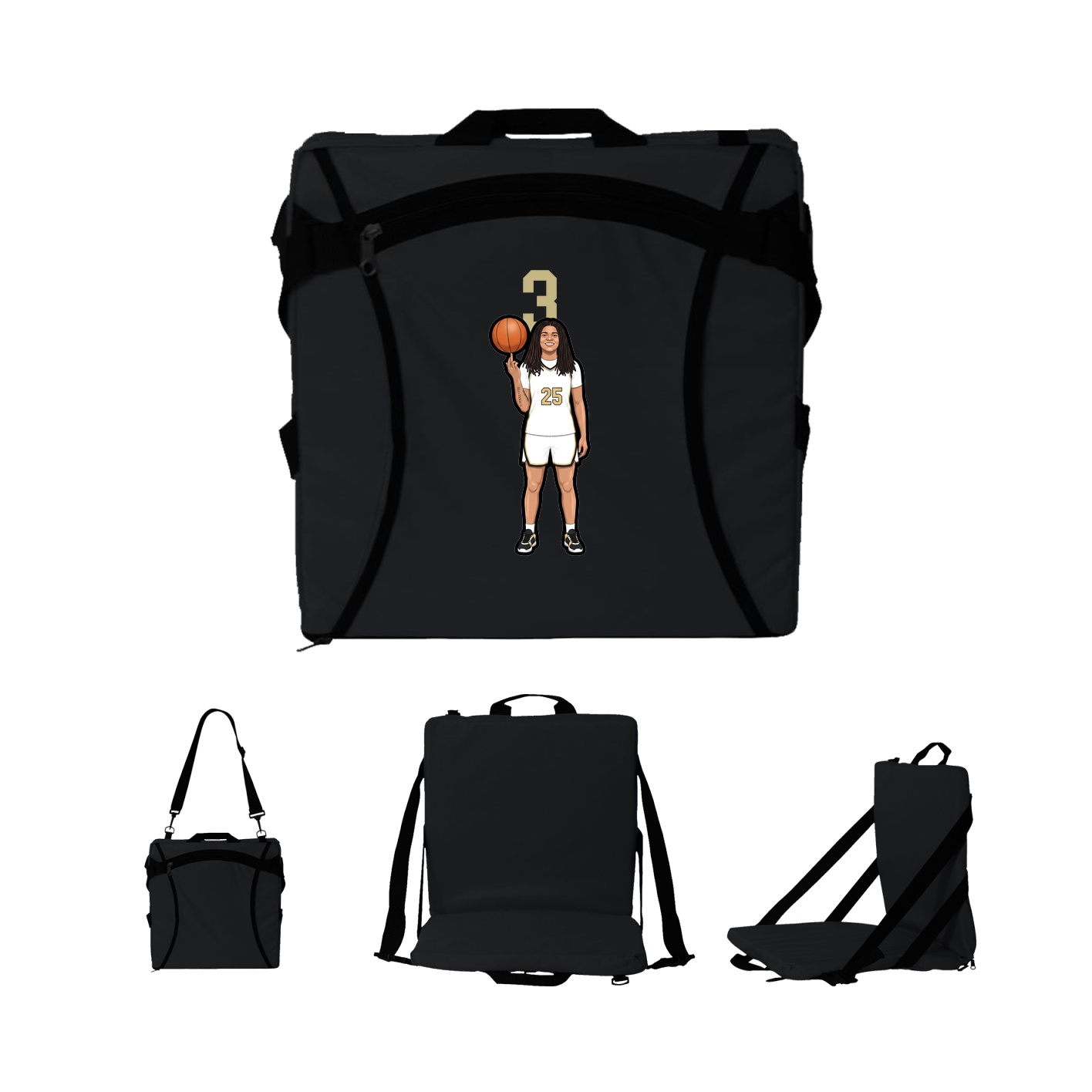Folding Stadium Seat — Number Top in Black