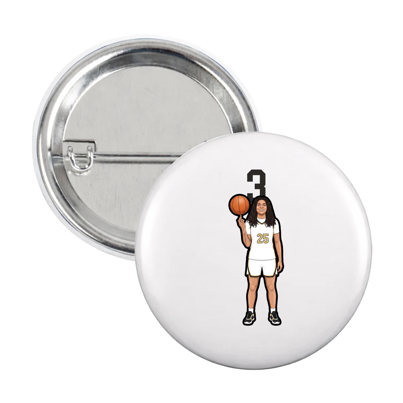 Game Day Button — Number Top in White