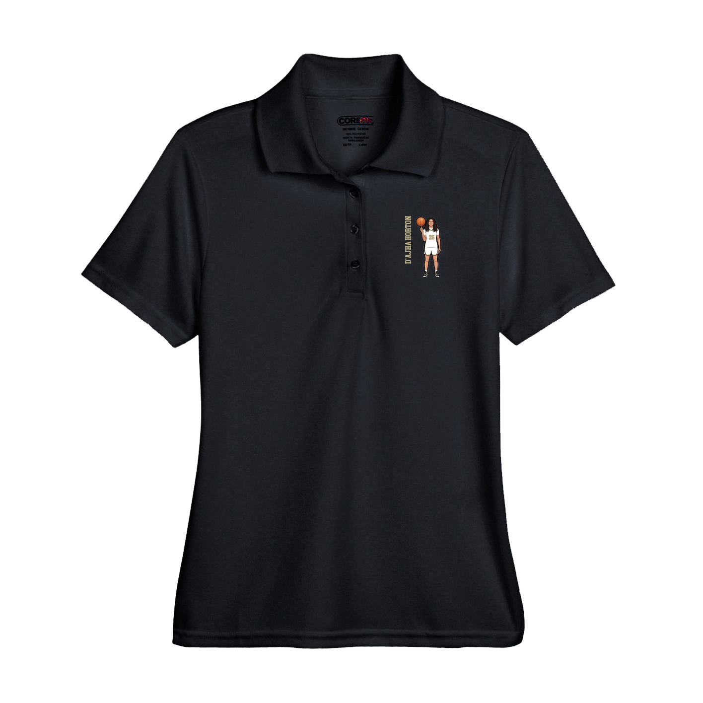 Performance Polo — Name Vertical in Black