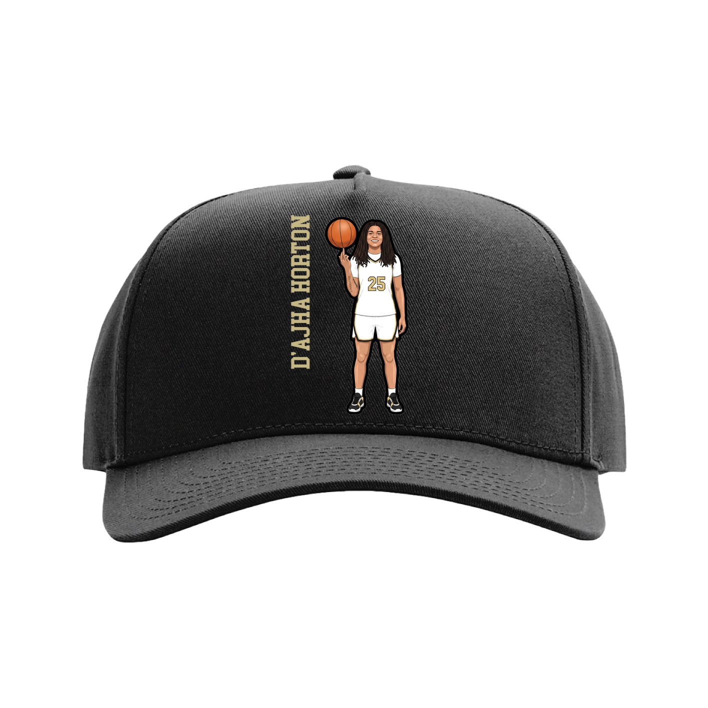 Full Fabric Five-Panel Champ Cap — Name Vertical in Black