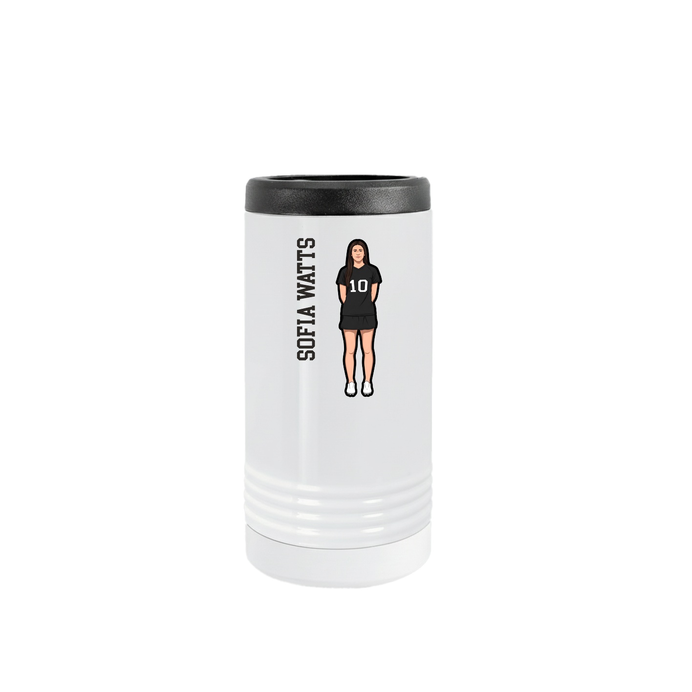 Slim Beverage Holder — Name Vertical in White