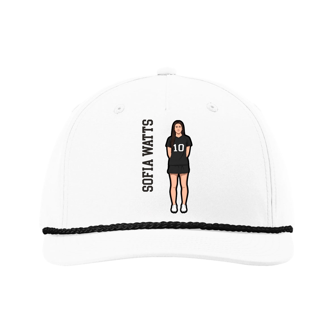 Five-Panel Classic Rope Cap — Name Vertical in White
