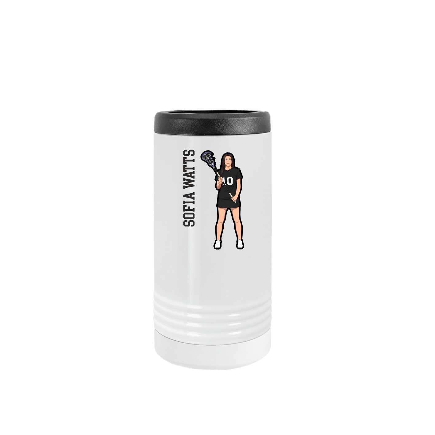 Slim Beverage Holder — Name Vertical in White