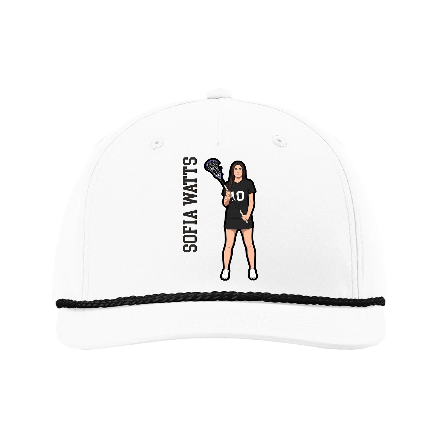 Five-Panel Classic Rope Cap — Name Vertical in White