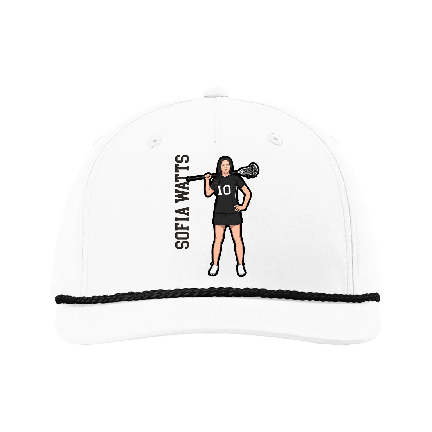 Five-Panel Classic Rope Cap — Name Vertical in White