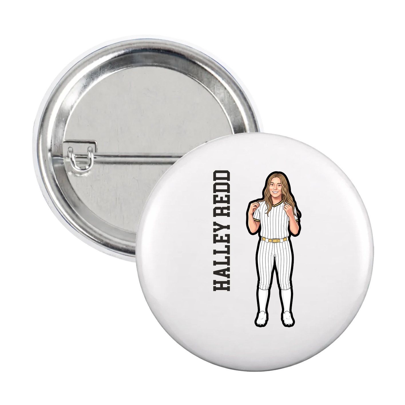 Game Day Button — Name Vertical in White