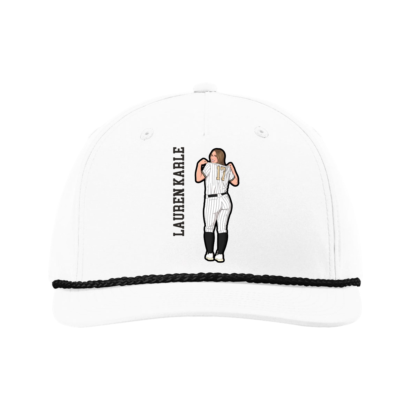Five-Panel Classic Rope Cap — Name Vertical in White