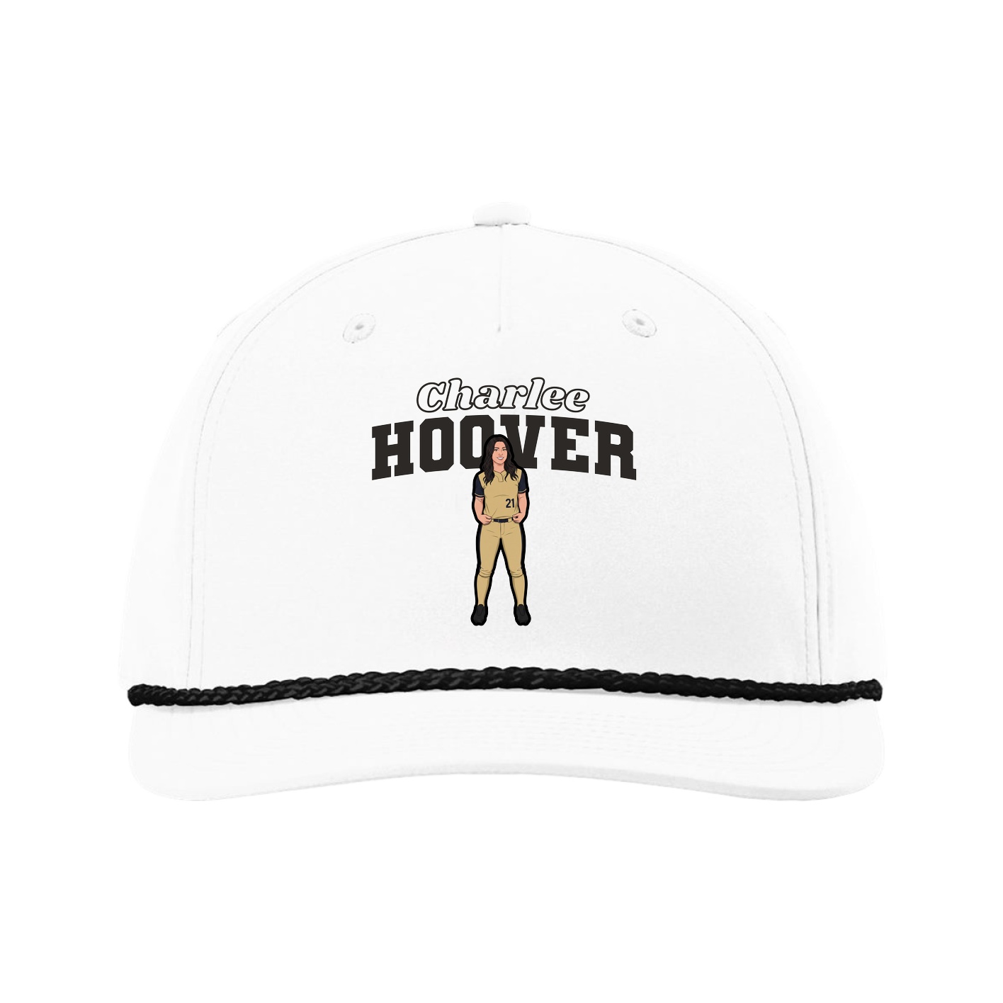 Five-Panel Classic Rope Cap — Name Arch in White