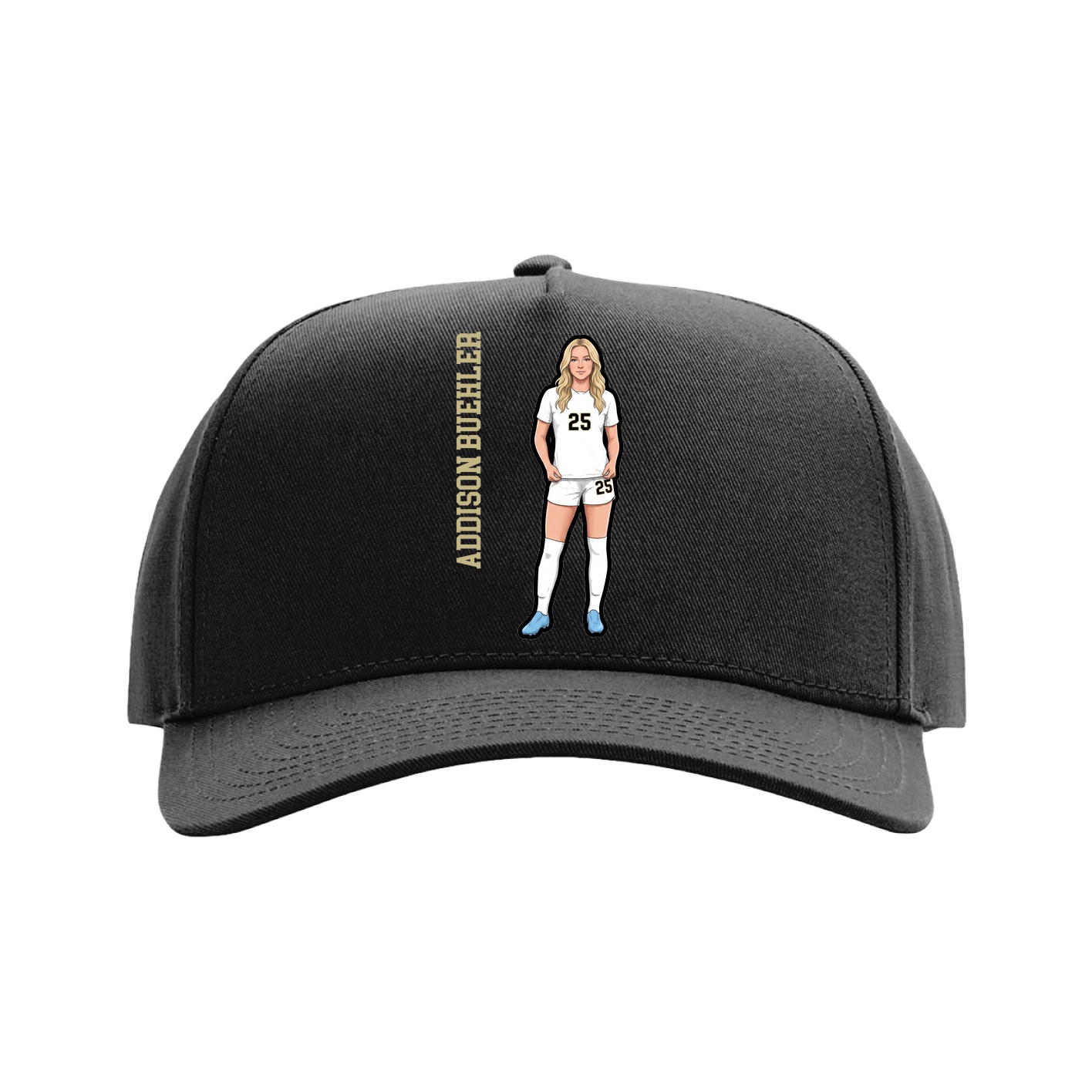 Full Fabric Five-Panel Champ Cap — Name Vertical in Black