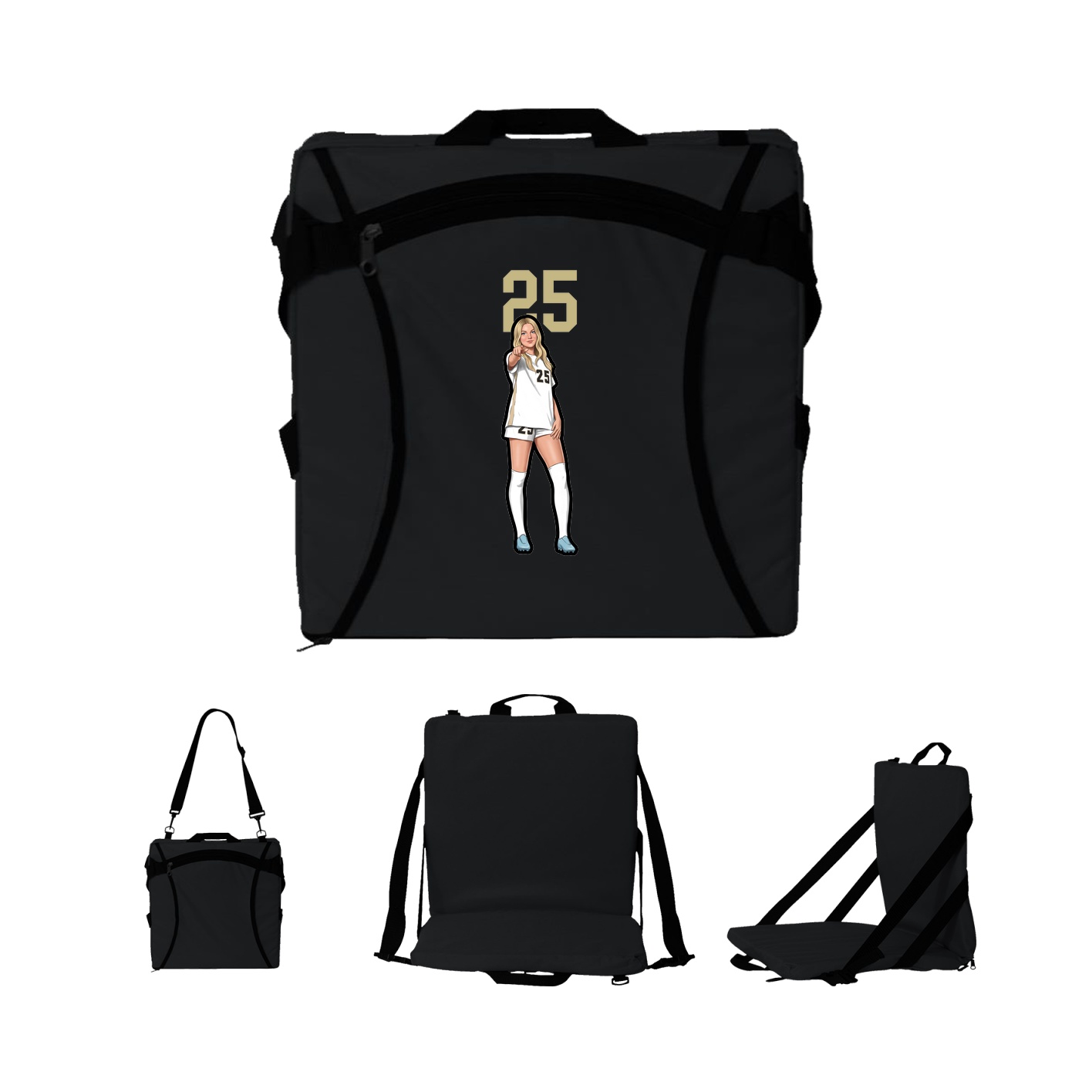 Folding Stadium Seat — Number Top in Black