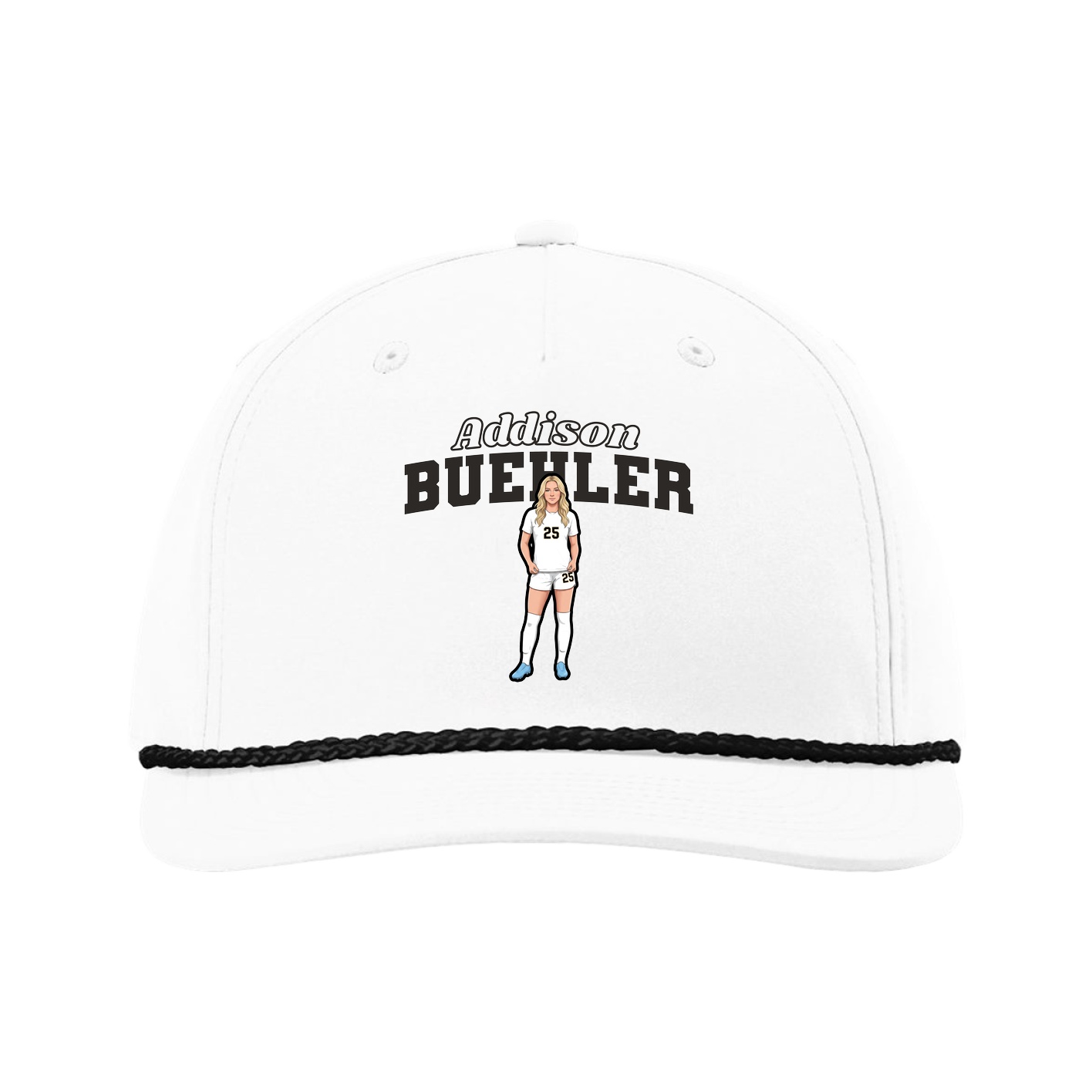 Five-Panel Classic Rope Cap — Name Arch in White