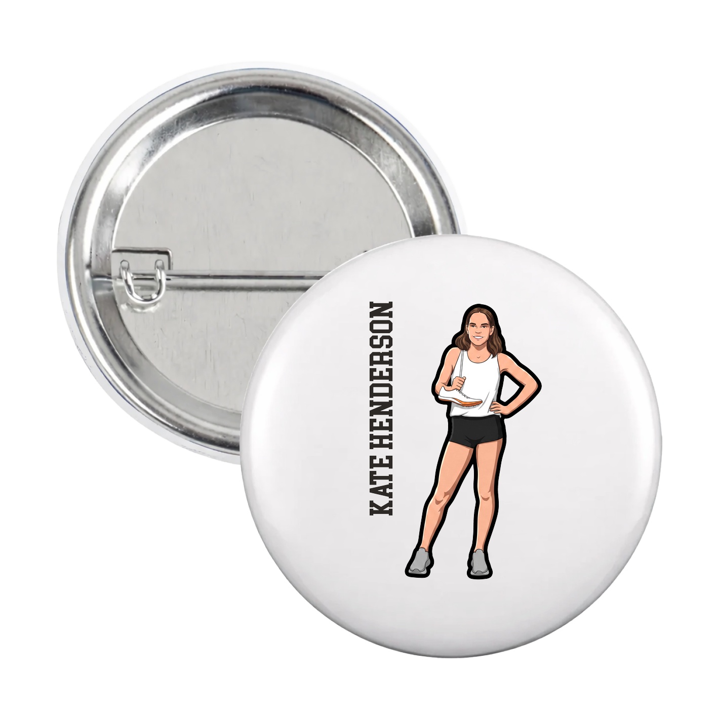 Game Day Button — Name Vertical in White