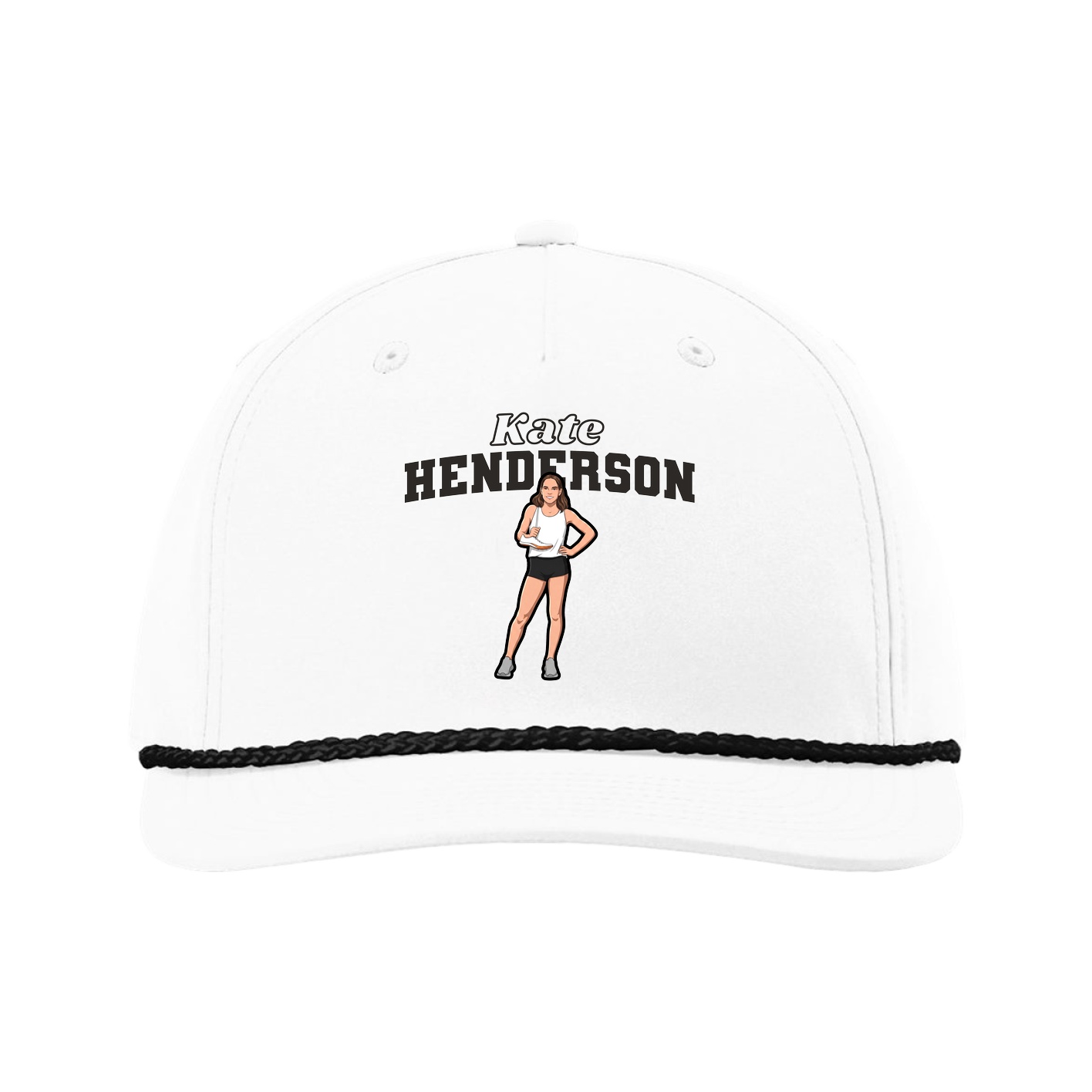 Five-Panel Classic Rope Cap — Name Arch in White