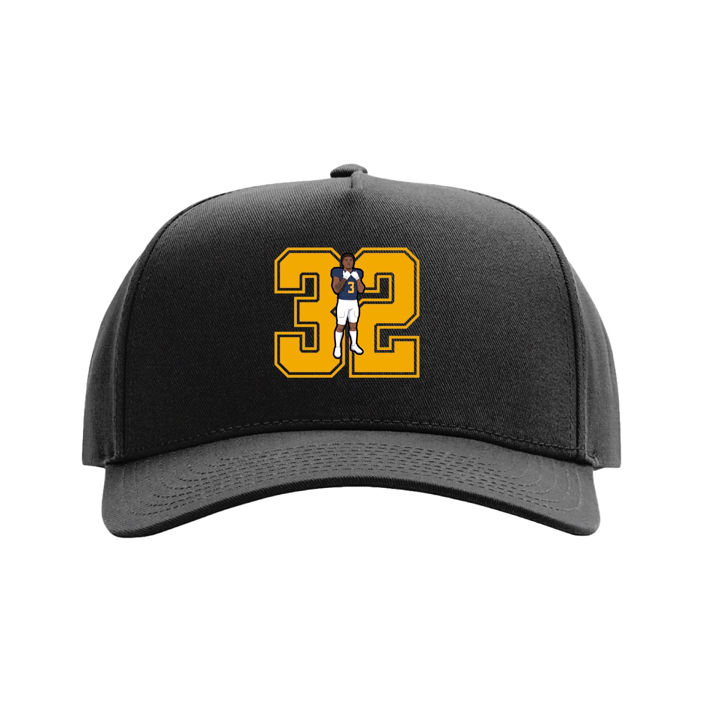 Full Fabric Five-Panel Champ Cap — Number in Black
