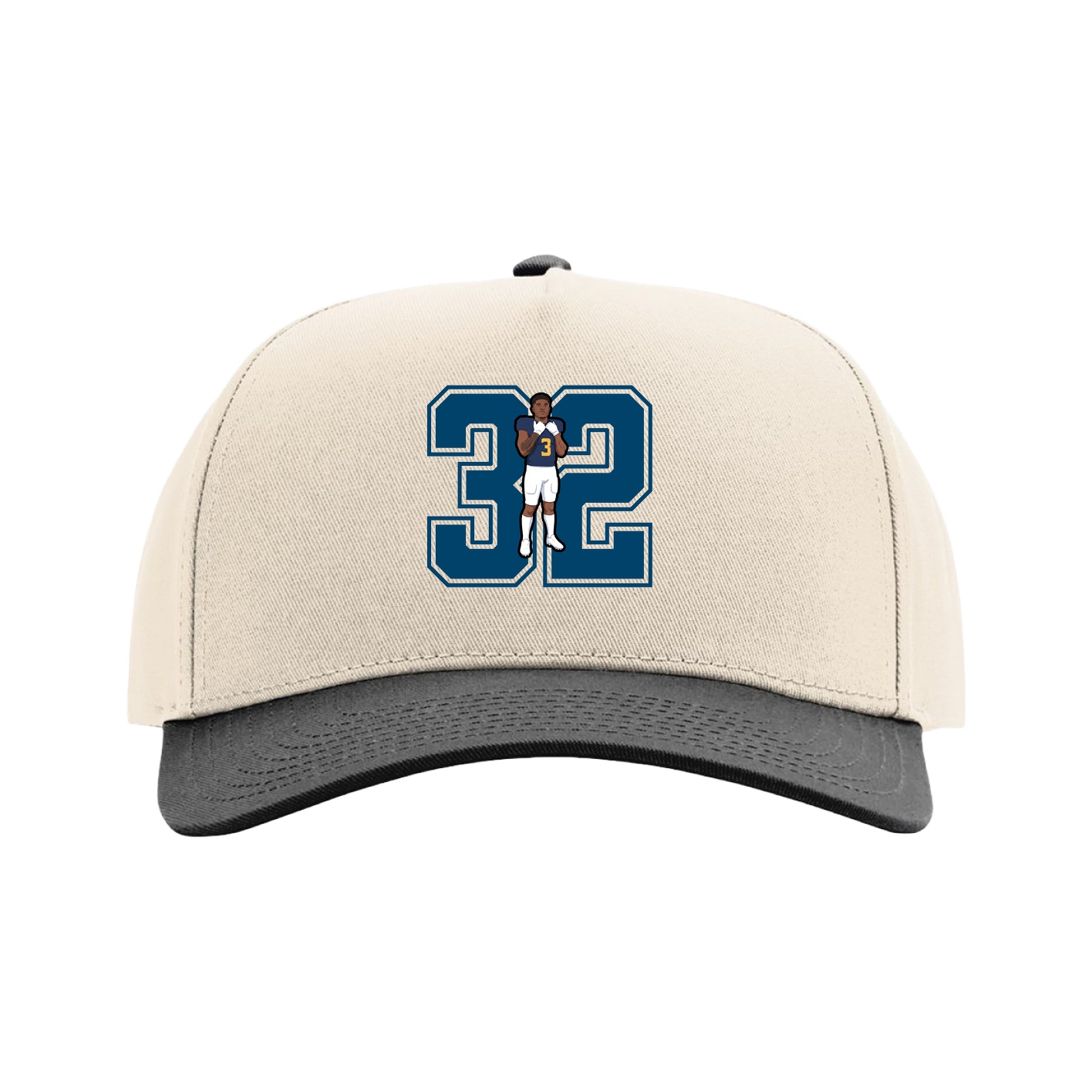 Full Fabric Five-Panel Champ Cap — Number in Cream/Black