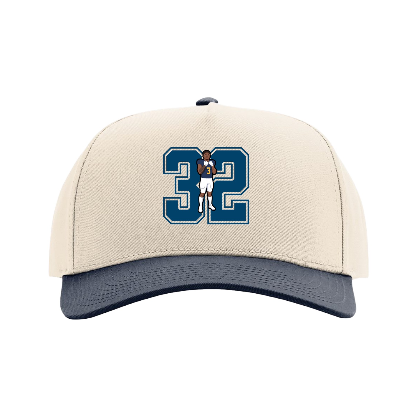 Full Fabric Five-Panel Champ Cap — Number in Cream/Navy
