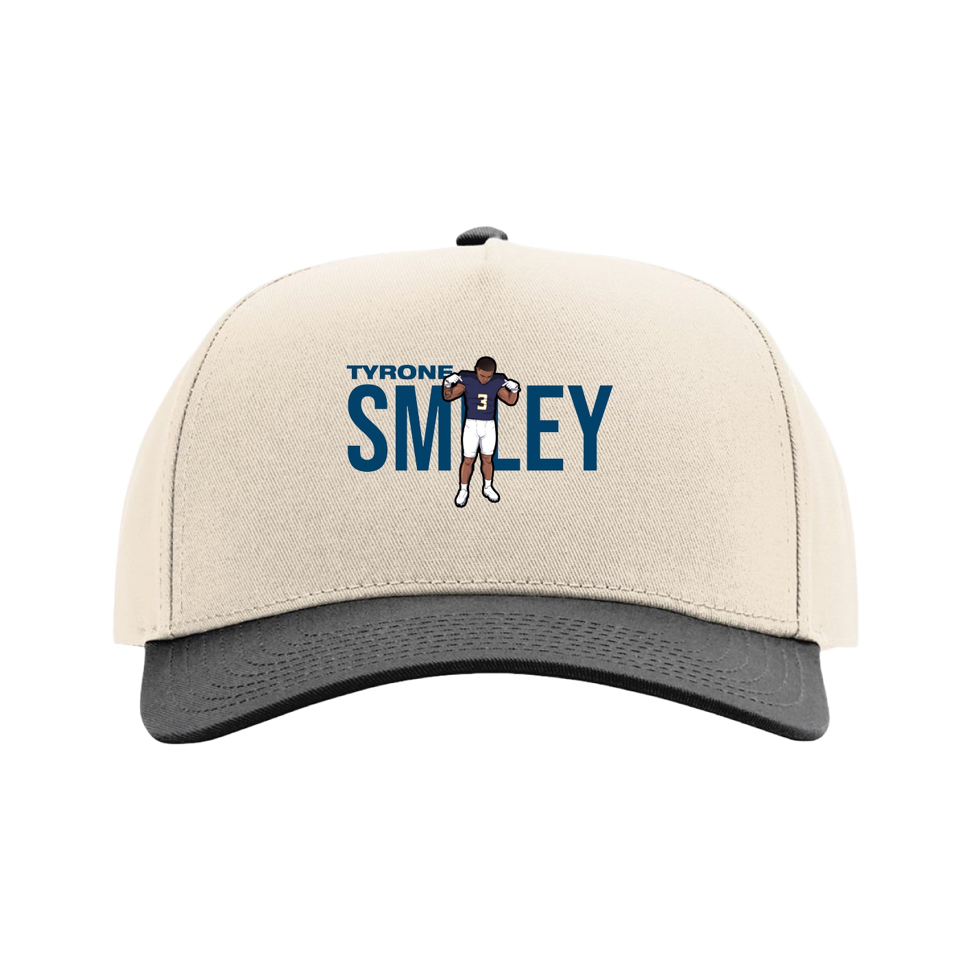 Full Fabric Five-Panel Champ Cap — Player Name in Cream/Black