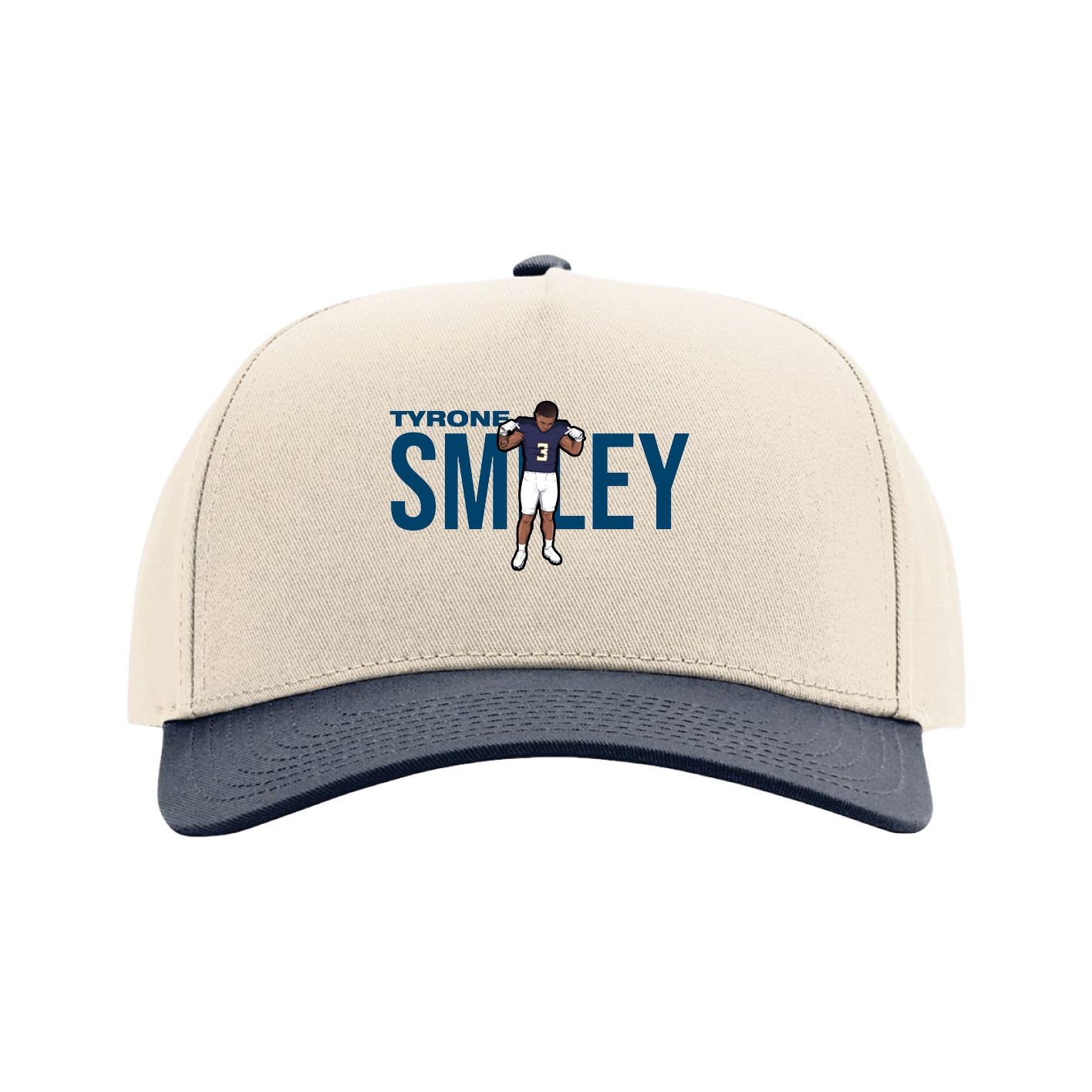 Full Fabric Five-Panel Champ Cap — Player Name in Cream/Navy
