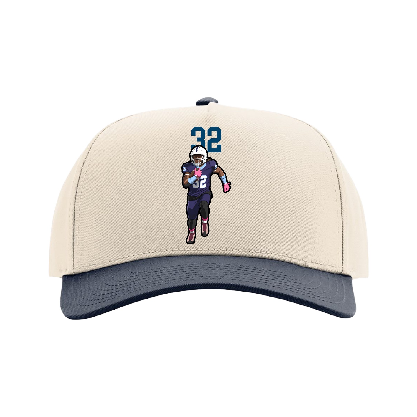 Full Fabric Five-Panel Champ Cap — Number Top in Cream/Navy