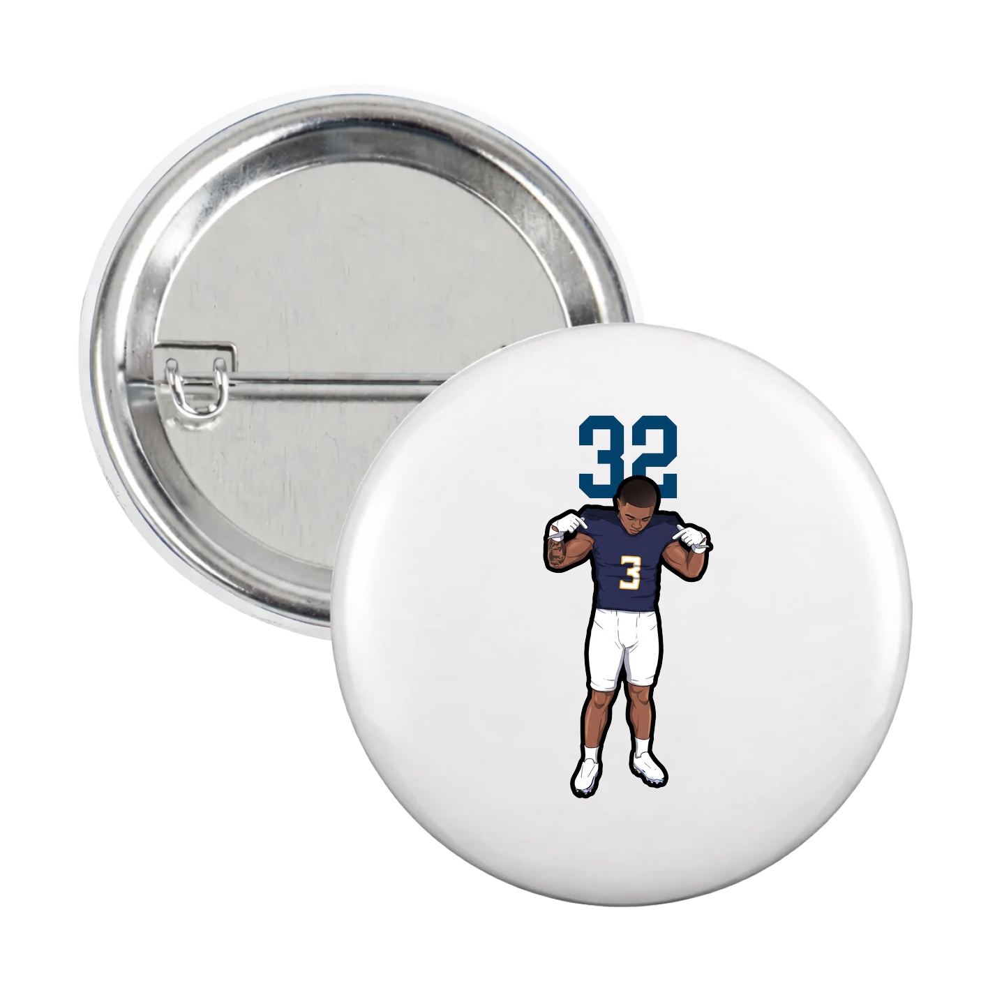 Game Day Button — Number Top in White