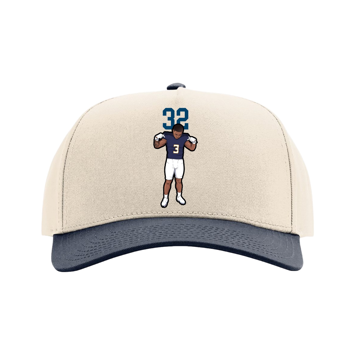 Full Fabric Five-Panel Champ Cap — Number Top in Cream/Navy