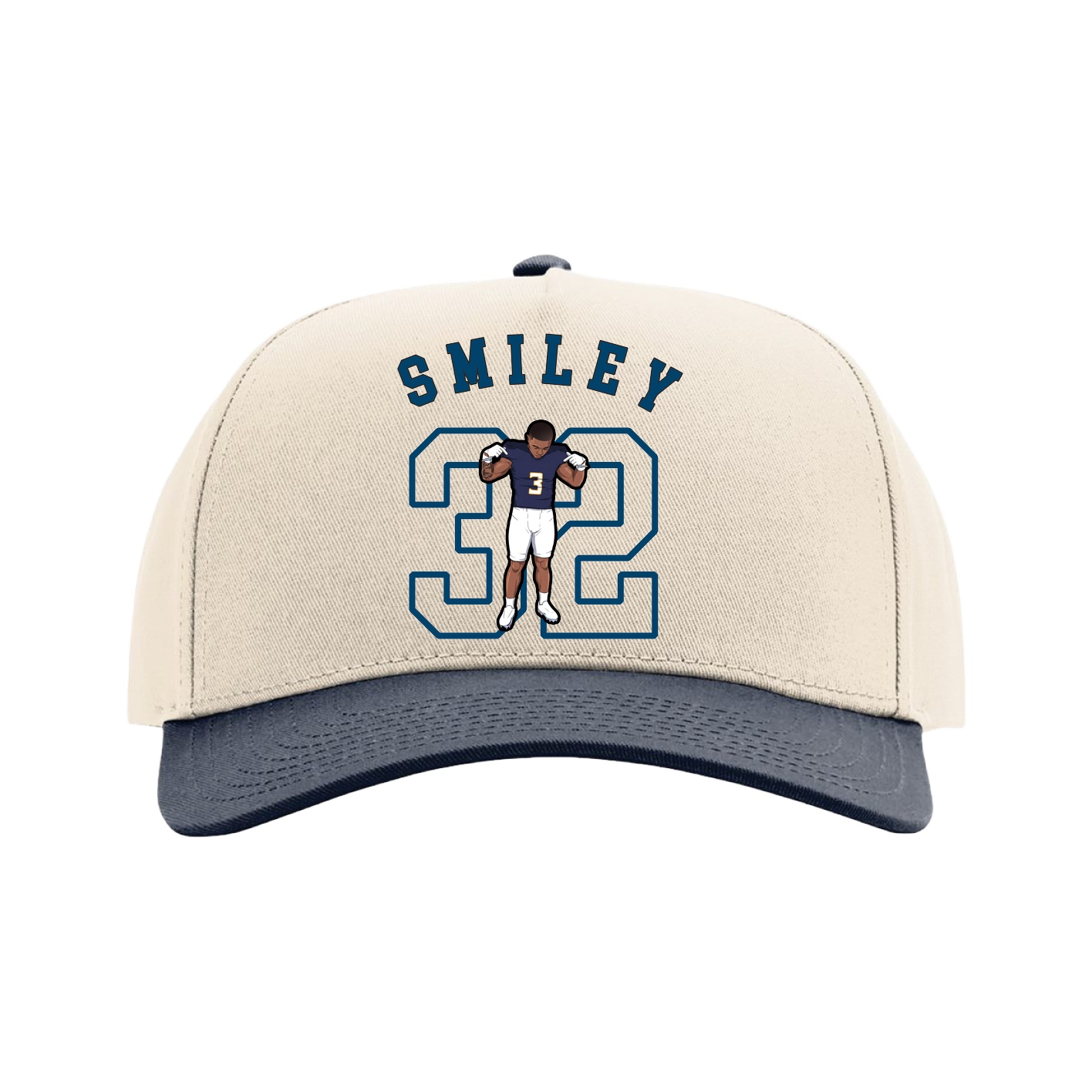 Full Fabric Five-Panel Champ Cap — Shirsey Arch in Cream/Navy