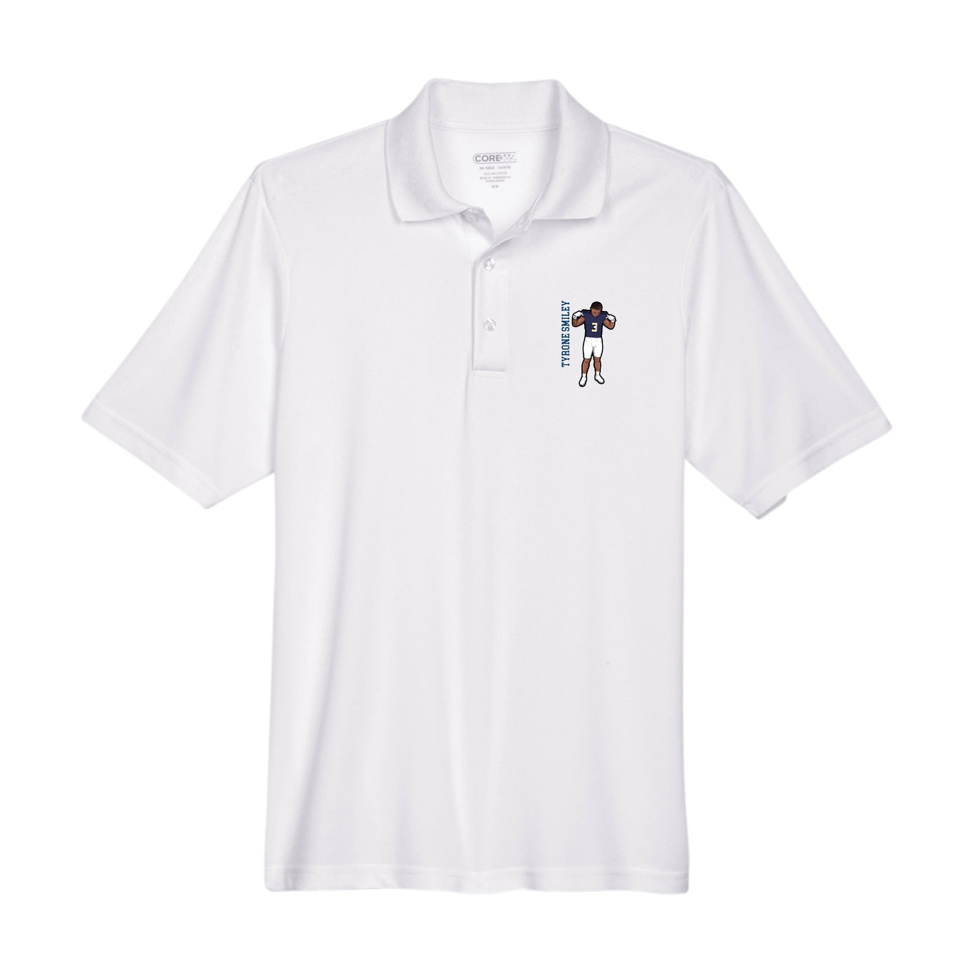Performance Polo — Name Vertical in White