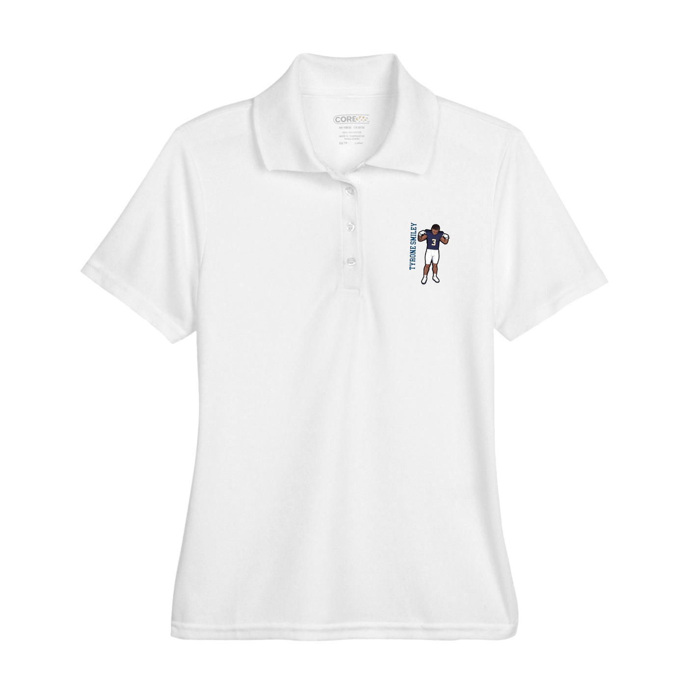 Womens Performance Polo — Name Vertical in White
