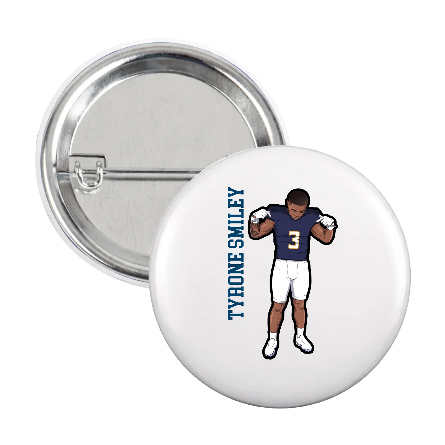 Game Day Button — Name Vertical in White