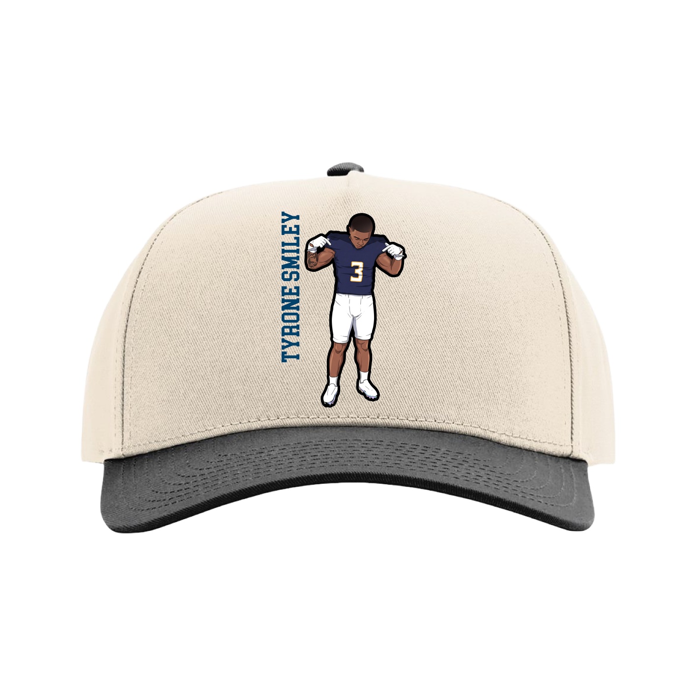 Full Fabric Five-Panel Champ Cap — Name Vertical in Cream/Black
