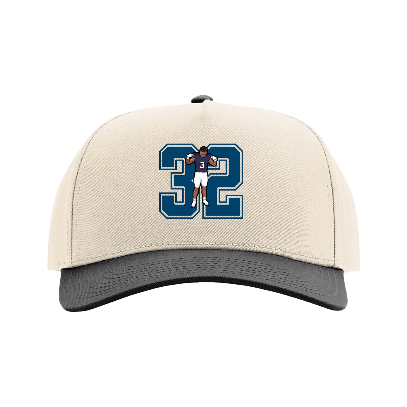 Full Fabric Five-Panel Champ Cap — Number in Cream/Black