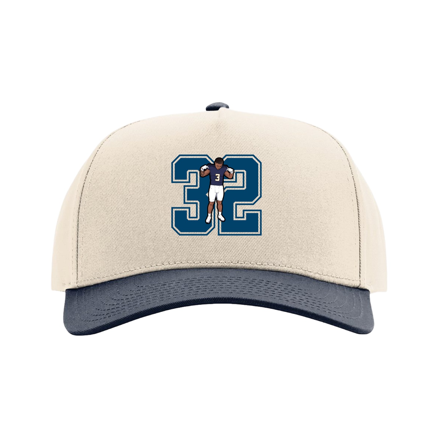Full Fabric Five-Panel Champ Cap — Number in Cream/Navy
