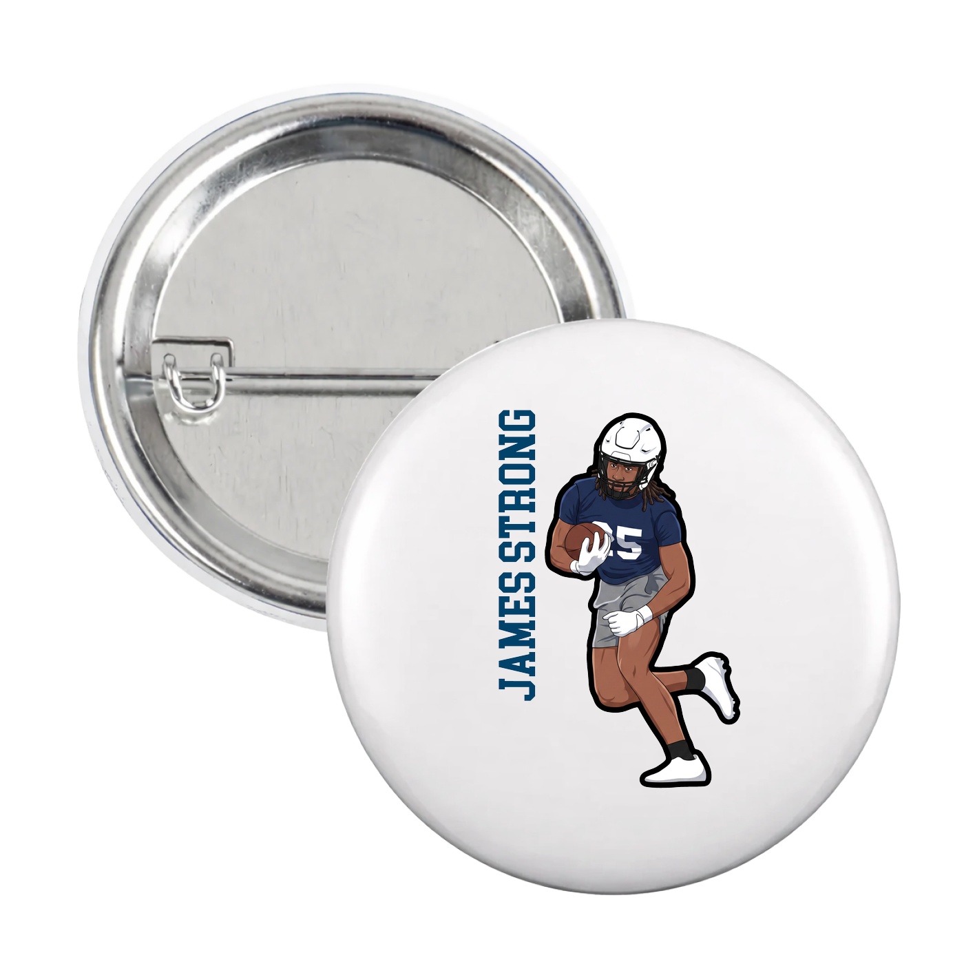 Game Day Button — Name Vertical in White