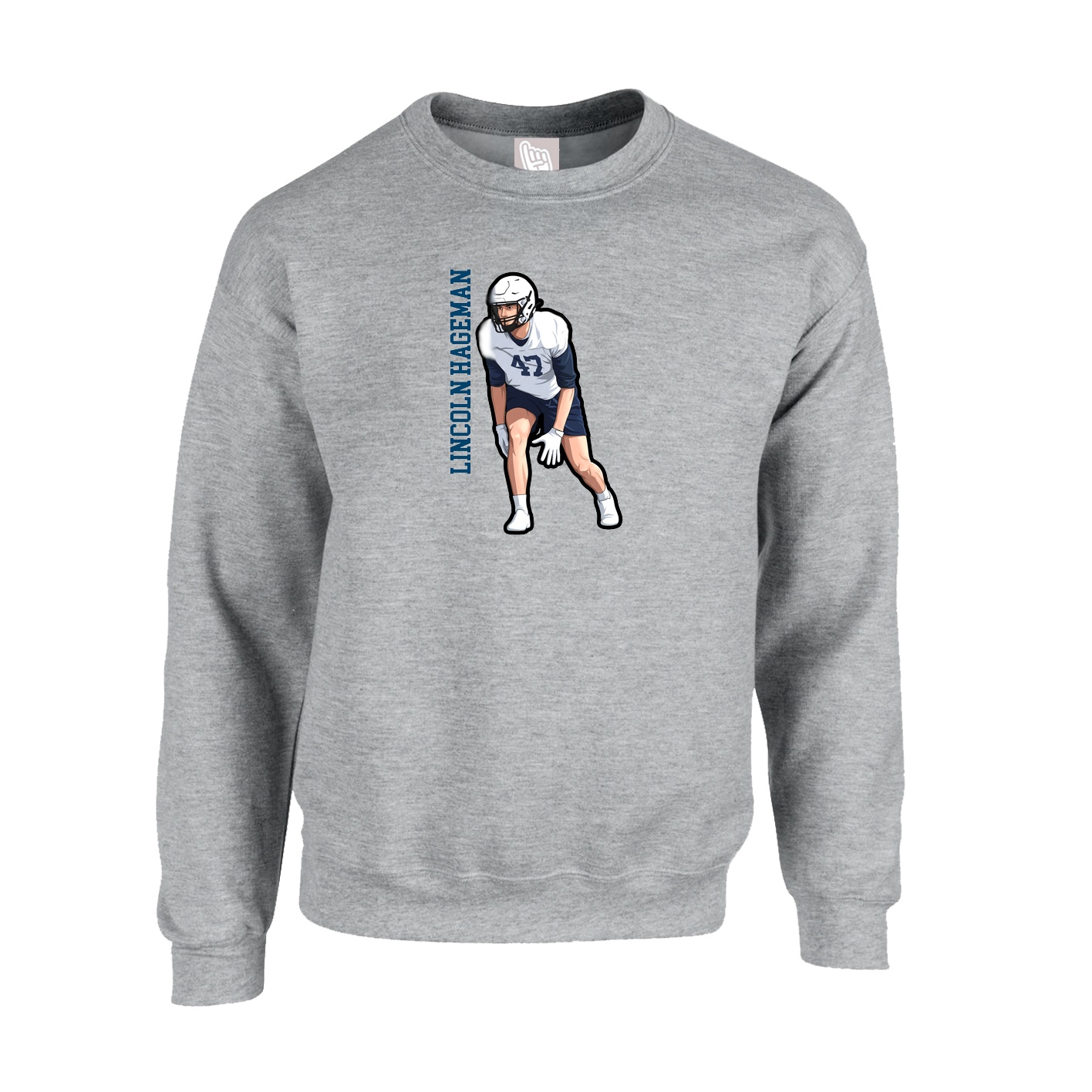Fleece Crew — Name Vertical in Grey