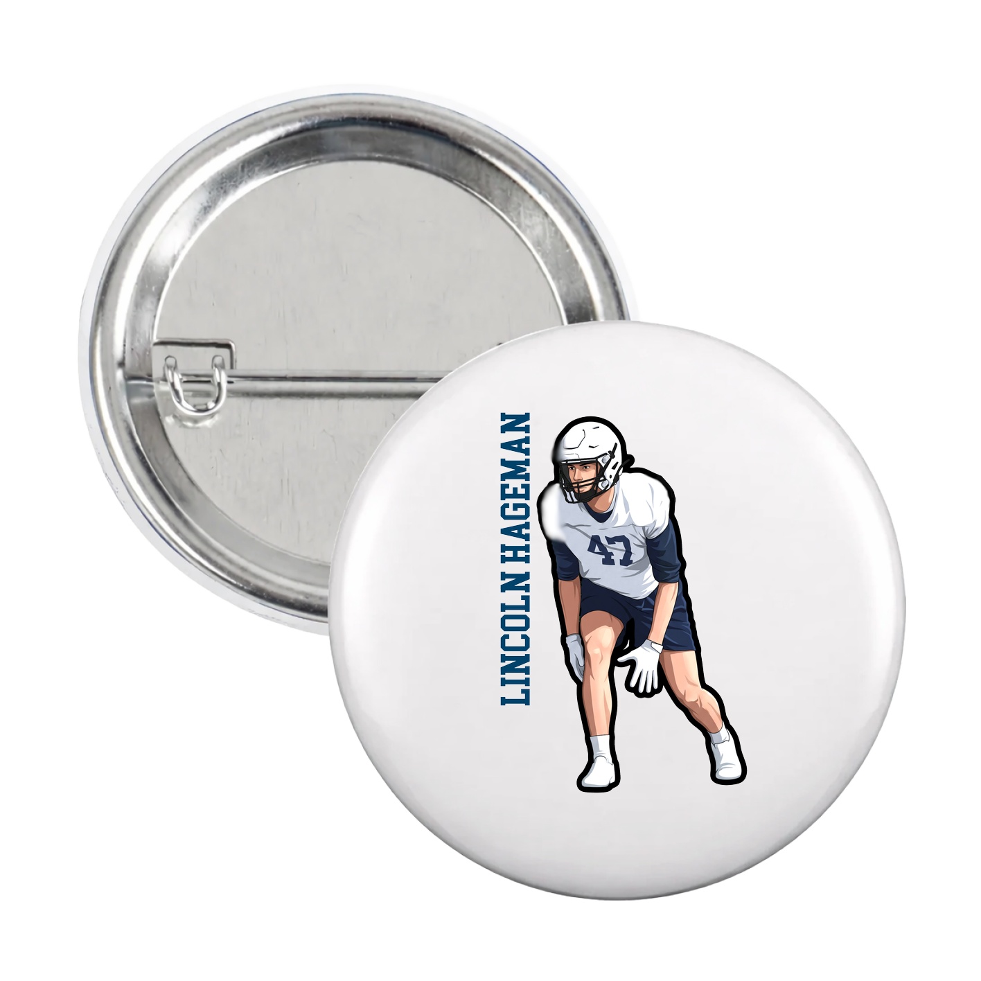 Game Day Button — Name Vertical in White