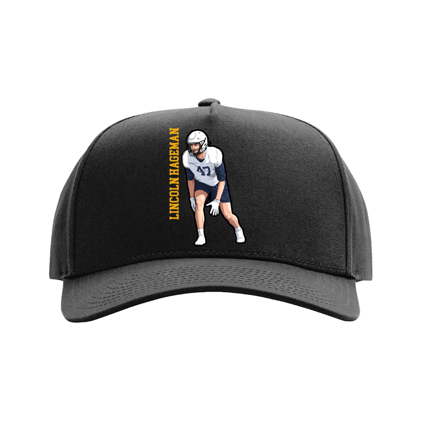 Full Fabric Five-Panel Champ Cap — Name Vertical in Black