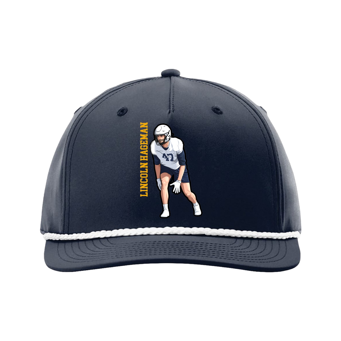Five-Panel Classic Rope Cap — Name Vertical in Navy