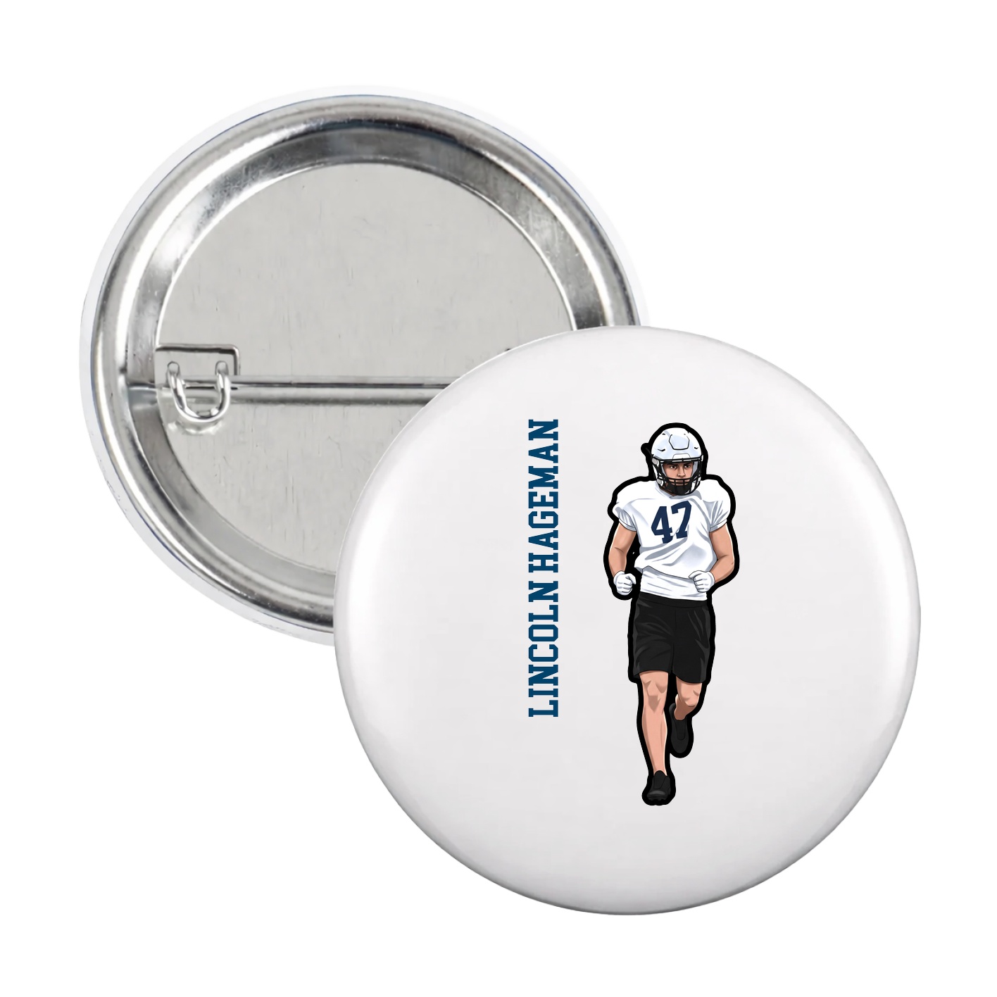 Game Day Button — Name Vertical in White